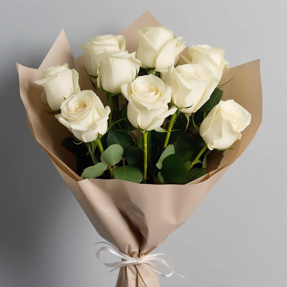 Букет 9 Белых роз Эдлесс Лав в Мокрое