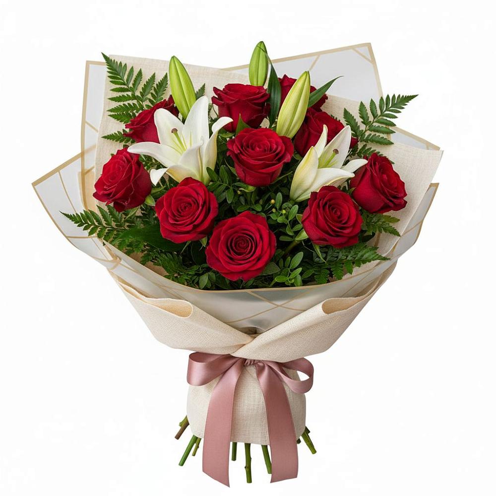 Букет цветов из: Лилии и Розы в Мокрое