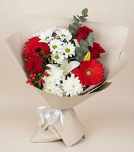 Букет цветов из:  Розы, Хризантемы, Герберы и Лилии в Мокрое