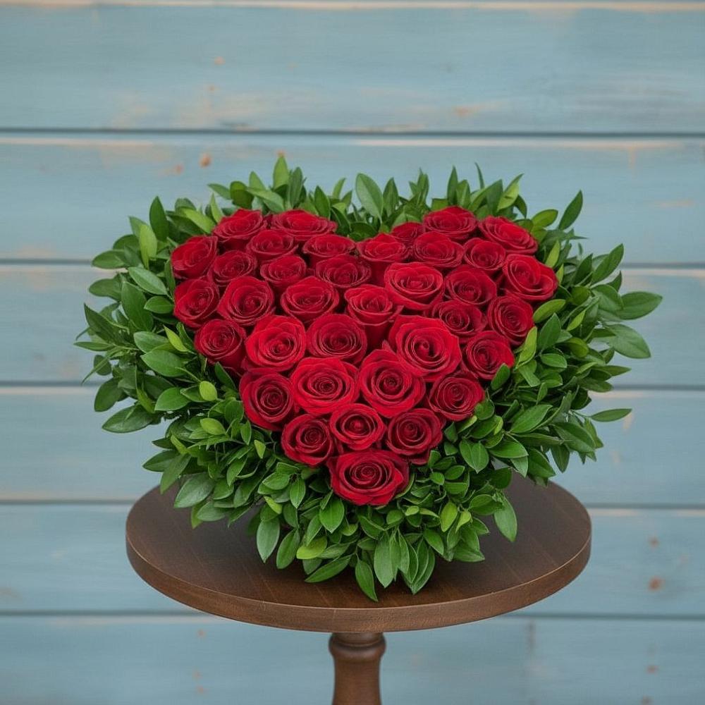 Цветочная композиция из Розы в виде сердца в Мокрое