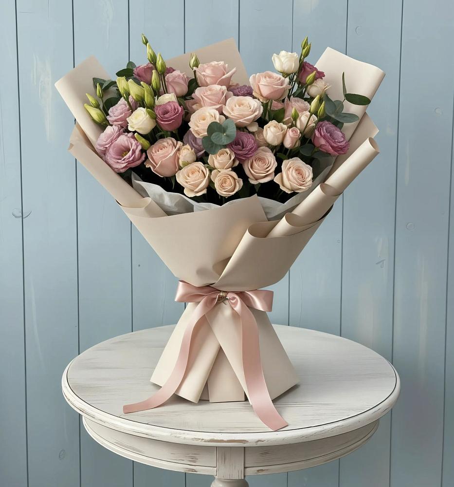 Букет цветов из: Розы и Лизиантусы в Мокрое