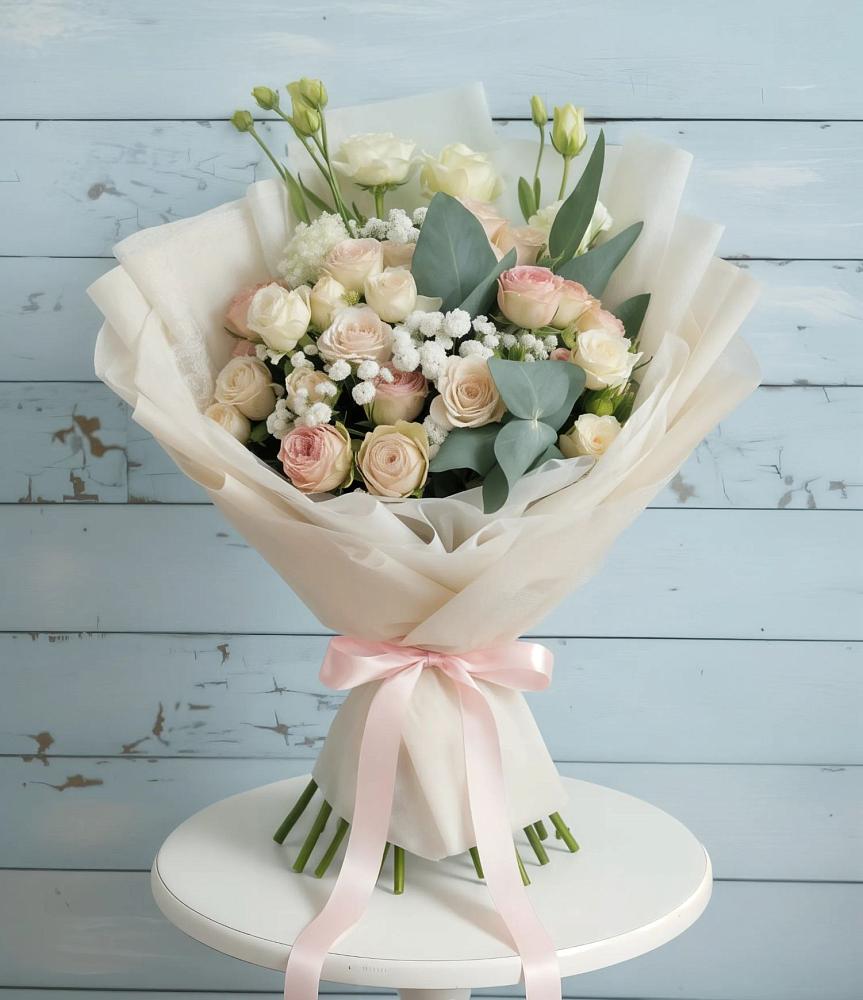 Букет цветов из: Розы и Лизиантусы в Мокрое