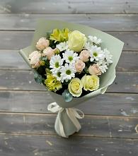 Букет цветов из:  Альстромерии, Розы и Хризантемы в Мокрое