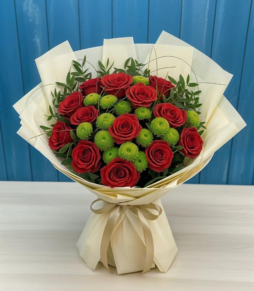 Букет цветов из: Розы и Хризантемы в Мокрое